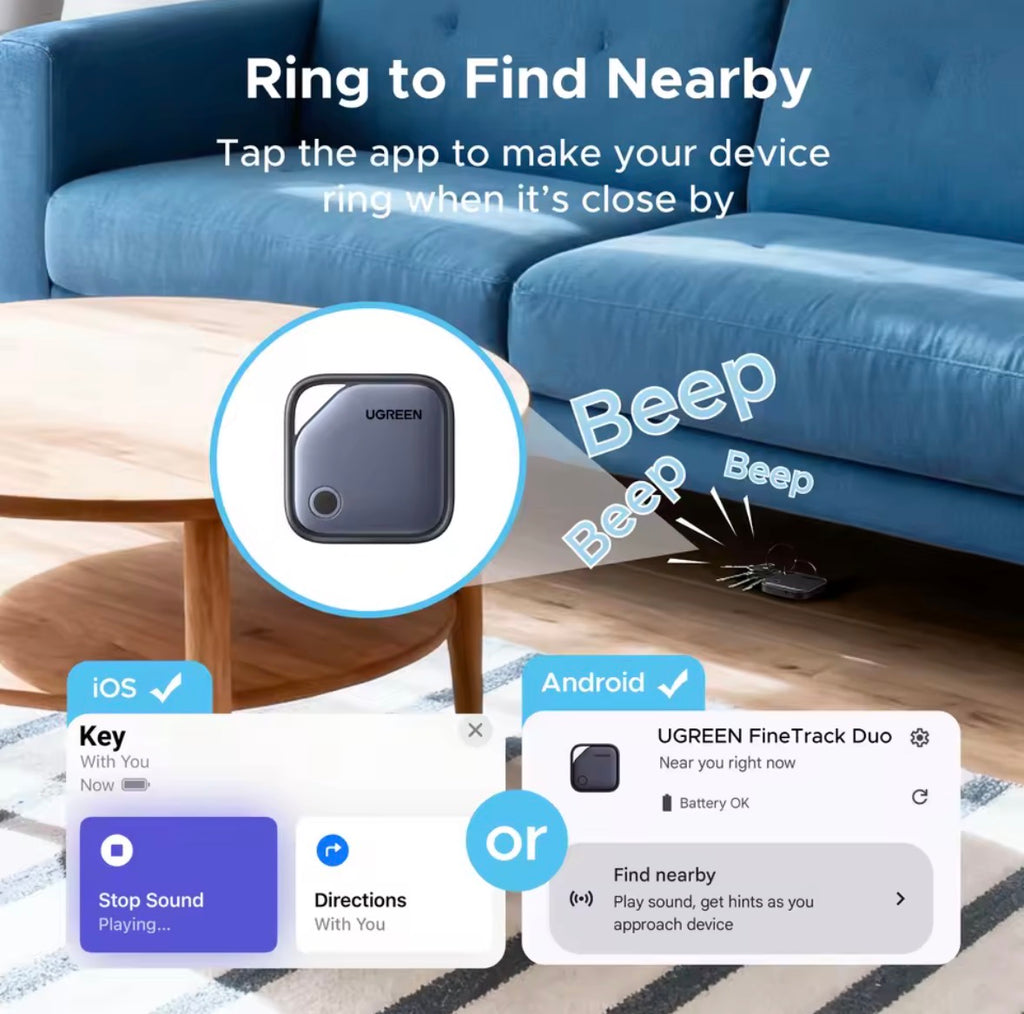 UGREEN (Dual System Compatibility) Smart Finder For Apple Find My (iOS) & Find Hub App (Android) Bluetooth Tracker Card