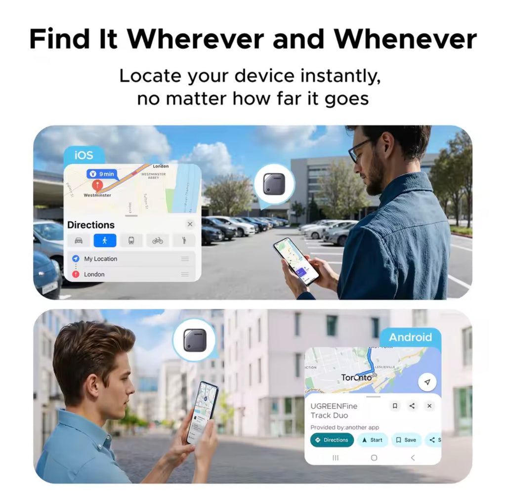 UGREEN (Dual System Compatibility) Smart Finder For Apple Find My (iOS) & Find Hub App (Android) Bluetooth Tracker Card